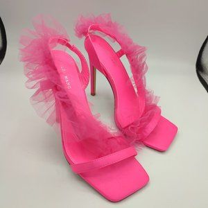 AZALEA WANG barbie pink heels square toe tulle ruffle size 8.5